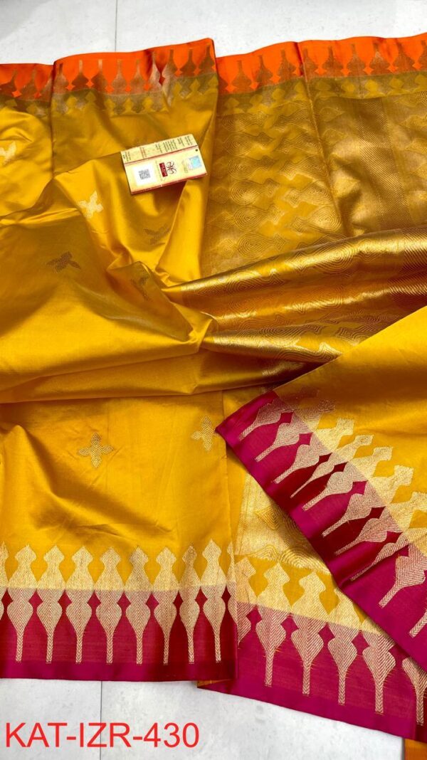 Bright Yellow Pure Handloom Katan Silk Saree with Antique Zari | Silk Mark Certified