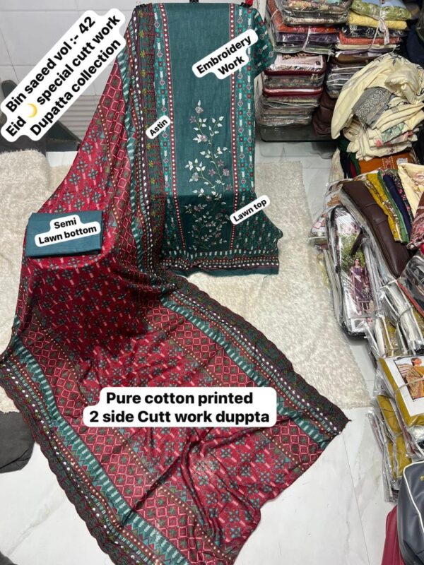 Sea Green BIN SAEED Cutwork Embroidered Lawn Suit 2026