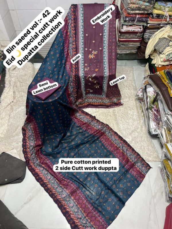 Onion Pink BIN SAEED Cutwork Embroidered Lawn Suit 2026