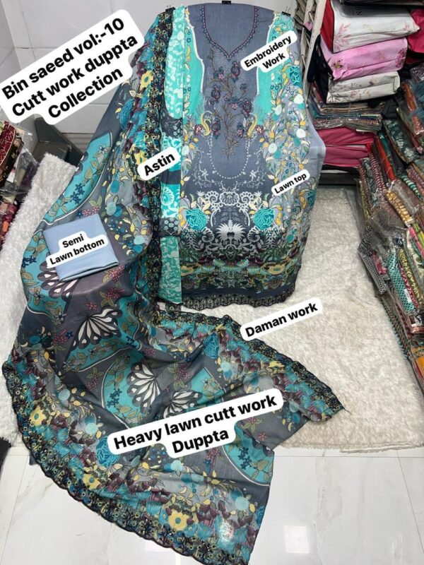 Sea Green And Aqua Blue BIN SAEED Cutwork Embroidered Lawn Suit 2026