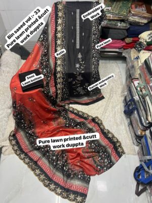 Black BIN SAEED Cutwork Embroidered Lawn Suit 2026