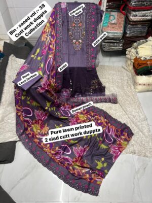 Dark Magenta BIN SAEED Cutwork Embroidered Lawn Suit 2026