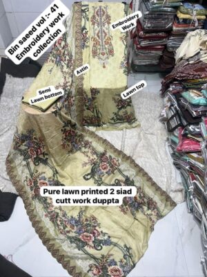 Cream White BIN SAEED Cutwork Embroidered Lawn Suit 2026