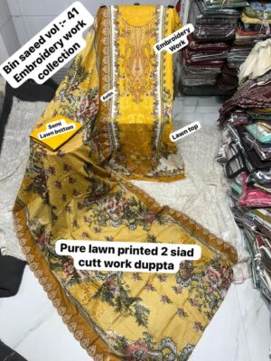 Yellow BIN SAEED Cutwork Embroidered Lawn Suit 2026