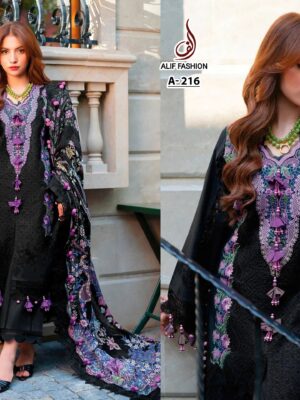 Black ALIF FASHION A216-217 Pakistani Cotton Embroidered Suit