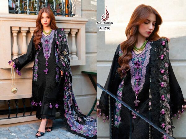 Black ALIF FASHION A216-217 Pakistani Cotton Embroidered Suit