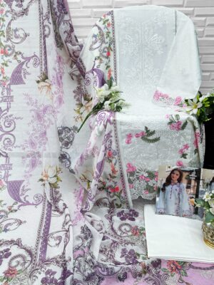 White ALIF FASHION A216-217 Pakistani Cotton Embroidered Suit