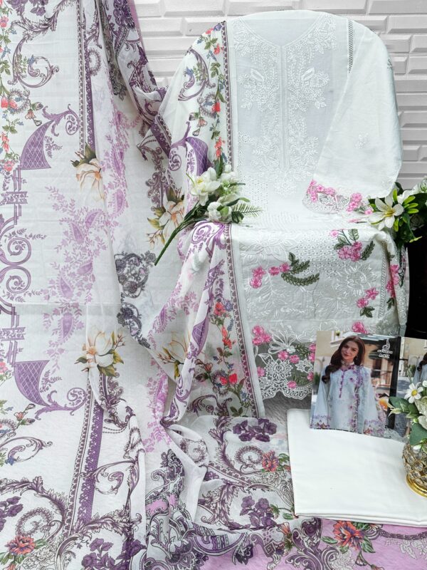 White ALIF FASHION A216-217 Pakistani Cotton Embroidered Suit