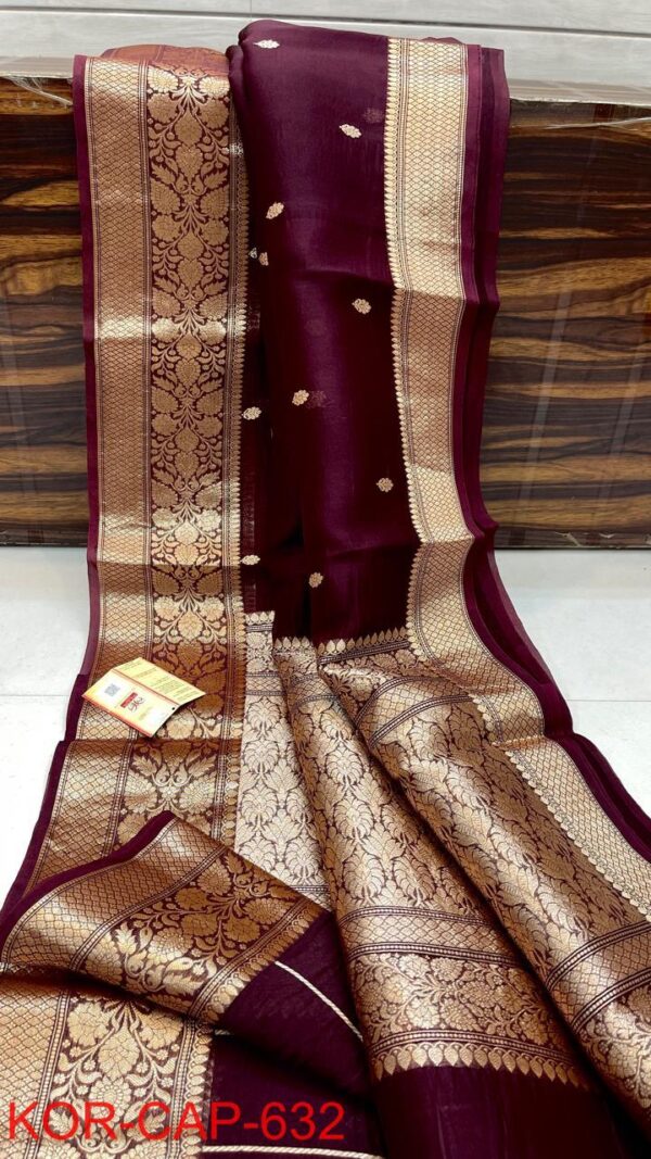 Deep Maroon Exclusive Kora Banarasi Silk Saree with Silk Mark Certification – Rich Pallu Design