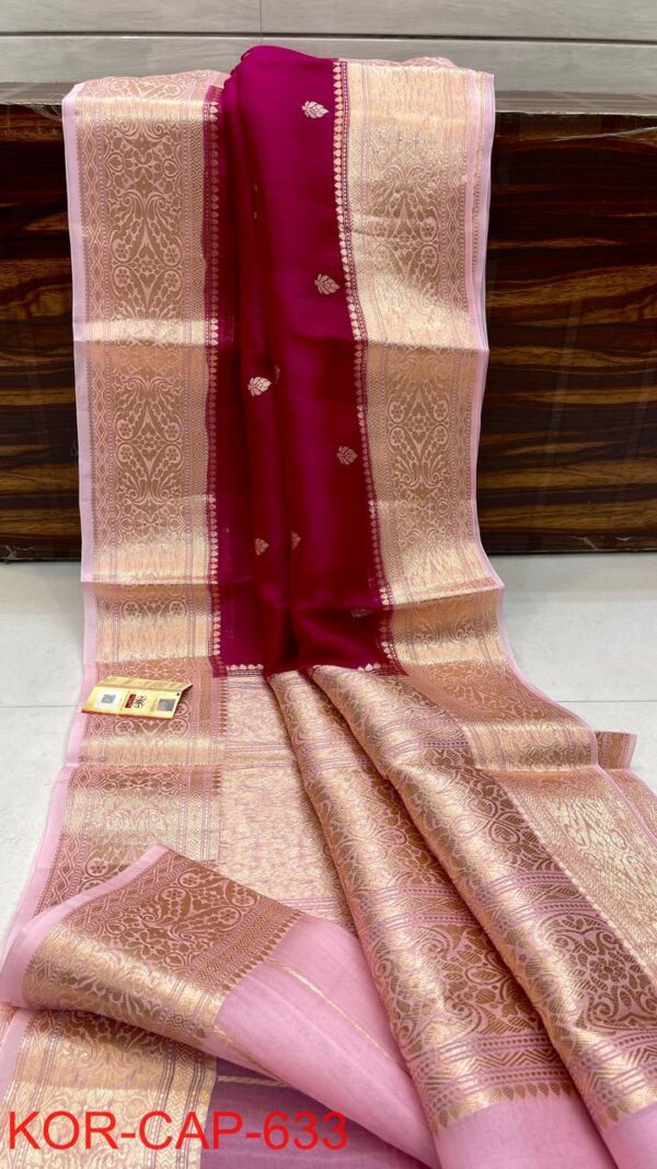 Red with Pink Exclusive Kora Banarasi Silk Saree with Silk Mark Certification – Rich Pallu Design
