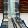 Sky Blue Exclusive Kora Banarasi Silk Saree with Silk Mark Certification – Rich Pallu Design