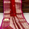 Red and Rani Pink Exclusive Kora Banarasi Silk Saree with Silk Mark Certification – Rich Pallu Design
