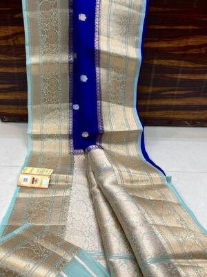 Royal Blue Exclusive Kora Banarasi Silk Saree with Silk Mark Certification – Rich Pallu Design