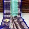 Mint Green and Royal Blue Exclusive Kora Banarasi Silk Saree with Silk Mark Certification – Rich Pallu Design