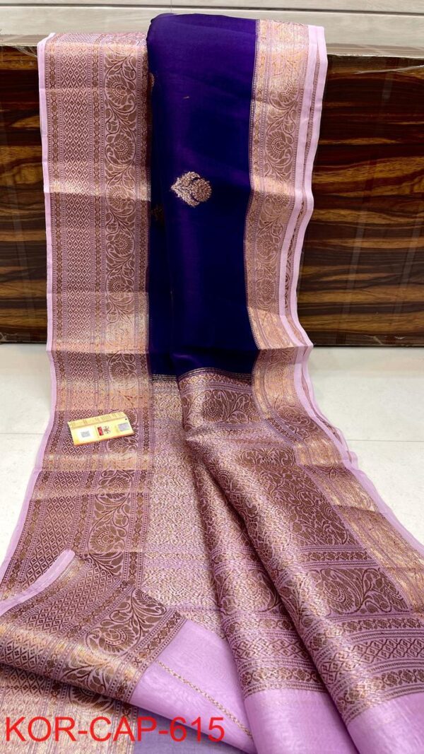 Purple and Light Pink Exclusive Kora Banarasi Silk Saree with Silk Mark Certification – Rich Pallu Design