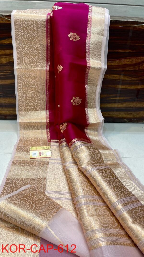 Magenta and Gold Exclusive Kora Banarasi Silk Saree with Silk Mark Certification – Rich Pallu Design