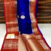 Royal Blue and Red Exclusive Kora Banarasi Silk Saree with Silk Mark Certification – Rich Pallu Design