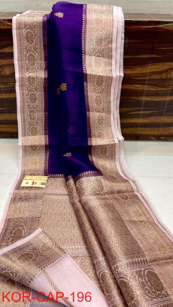 Purple and Pale Pink Exclusive Kora Banarasi Silk Saree with Silk Mark Certification – Rich Pallu Design