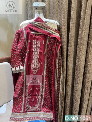 Maroon Readymade Cotton Suit Set with Embroidery & Printed Dupatta