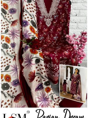 Maroon Premium Lawn Suit with Cotton Dupatta