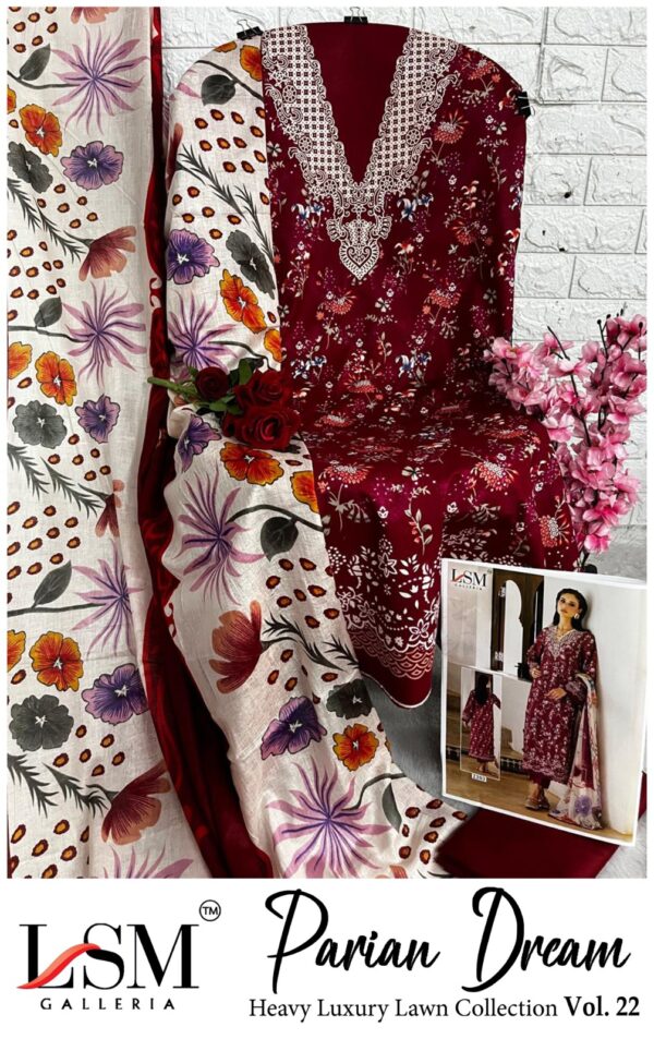 Maroon Premium Lawn Suit with Cotton Dupatta