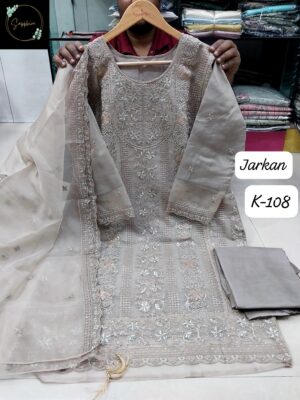 Light Grey Sapphire Party Wear Readymade Pakistani Suit XL – Organza & Georgette Embroidered Collection