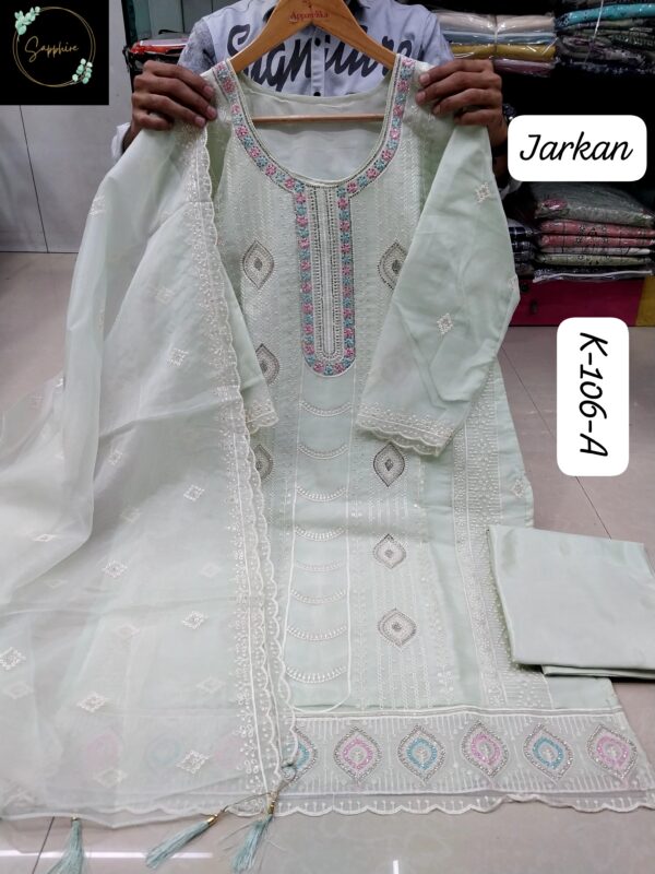 White Sapphire Party Wear Readymade Pakistani Suit XL – Organza & Georgette Embroidered Collection