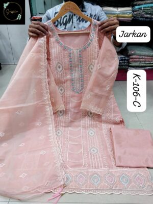 Peach Pink Sapphire Party Wear Readymade Pakistani Suit XL – Organza & Georgette Embroidered Collection