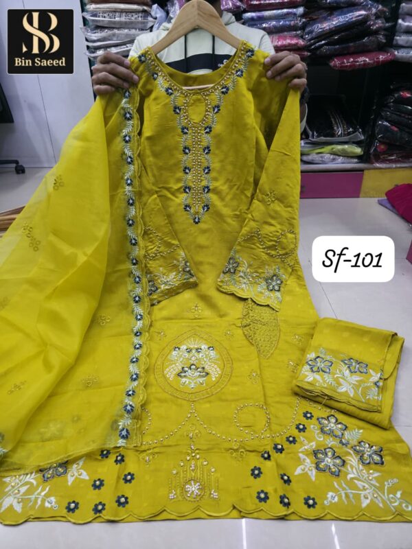 Yellow Sapphire Party Wear Readymade Pakistani Suit XL – Organza & Georgette Embroidered Collection