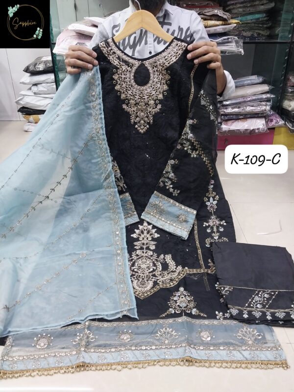 Black Sapphire Party Wear Readymade Pakistani Suit XL – Organza & Georgette Embroidered Collection