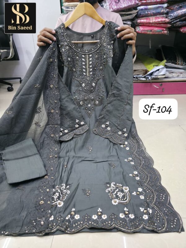 Grey Sapphire Party Wear Readymade Pakistani Suit XL – Organza & Georgette Embroidered Collection