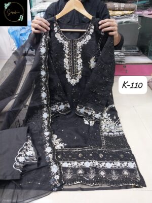 Black Sapphire Party Wear Readymade Pakistani Suit XL – Organza & Georgette Embroidered Collection