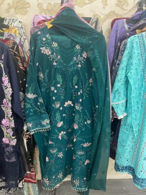Teal Green Premium Readymade Georgette Embroidered Suit with Chiffon Dupatta