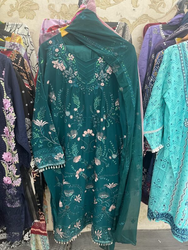 Teal Green Premium Readymade Georgette Embroidered Suit with Chiffon Dupatta