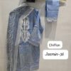Blue Jazmin Series Readymade Lawn Cotton Suit XXL (44) with Heavy Patch Work & Chiffon Dupatta