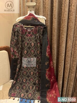 Black Readymade Cotton Suit with Printed Pant & Dupatta