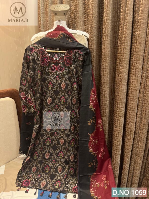 Black Readymade Cotton Suit with Printed Pant & Dupatta