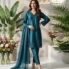 Teal Blue AL-SAKAB Premium Heavy Satin Embroidered Suit Design 1701 – Organza Dupatta
