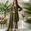 Olive Green AL-SAKAB Premium Heavy Satin Embroidered Suit Design 1701 – Organza Dupatta