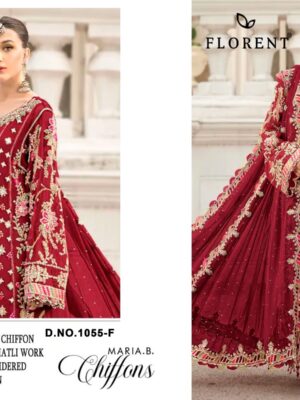 Red Colour Heavy Dinting Chiffon with Hand Khatli Embroidery | Ready to Ship