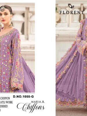 0nion pink Heavy Dinting Chiffon with Hand Khatli Embroidery | Ready to Ship