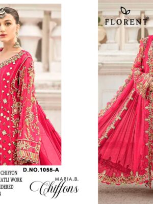 Rani Pink Heavy Dinting Chiffon with Hand Khatli Embroidery | Ready to Ship