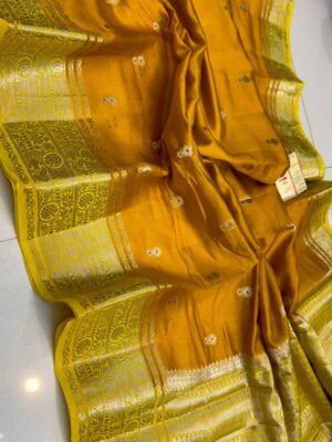 Golden Yellow Pure Raw Mango Silk Saree with Rich Weaving & Contrast Blouse | Silkmark Certified
