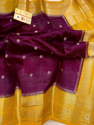 Deep Wine Pure Raw Mango Silk Saree with Rich Weaving & Contrast Blouse | Silkmark Certified