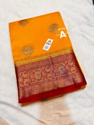 Orange Exclusive Kora Banarasi Silk Saree with Kalakari Maheen Work | Silkmark Certified