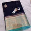 Navy Blue Exclusive Kora Banarasi Silk Saree with Kalakari Maheen Work | Silkmark Certified