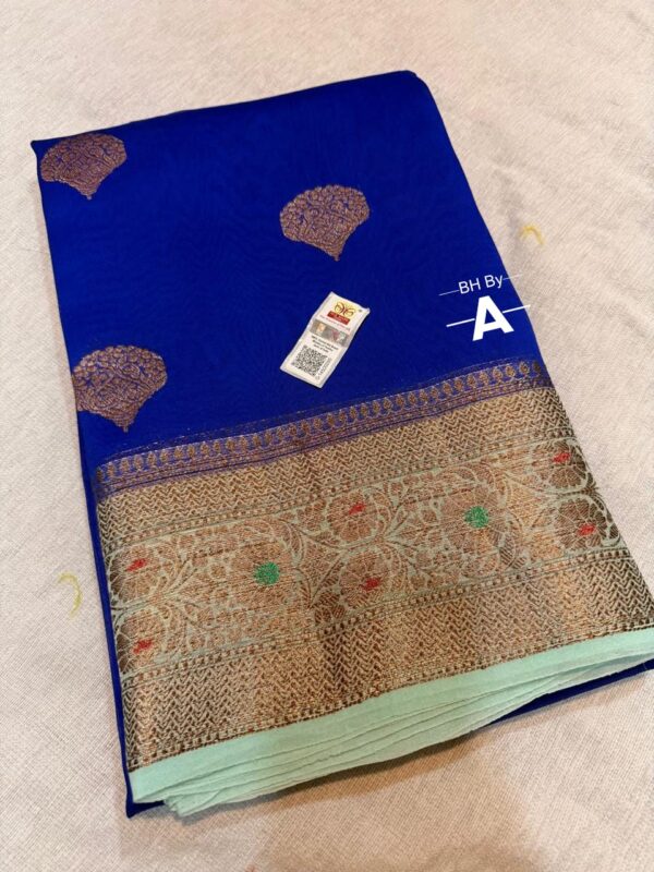 Royal Blue Exclusive Kora Banarasi Silk Saree with Kalakari Maheen Work | Silkmark Certified