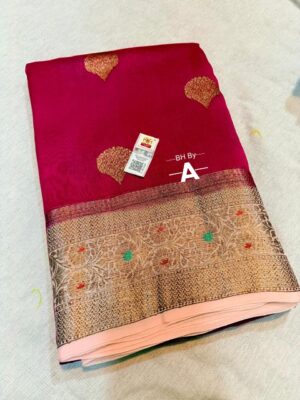 Wine Pink Exclusive Kora Banarasi Silk Saree with Kalakari Maheen Work | Silkmark Certified