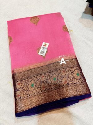 Rani Pink Exclusive Kora Banarasi Silk Saree with Kalakari Maheen Work | Silkmark Certified