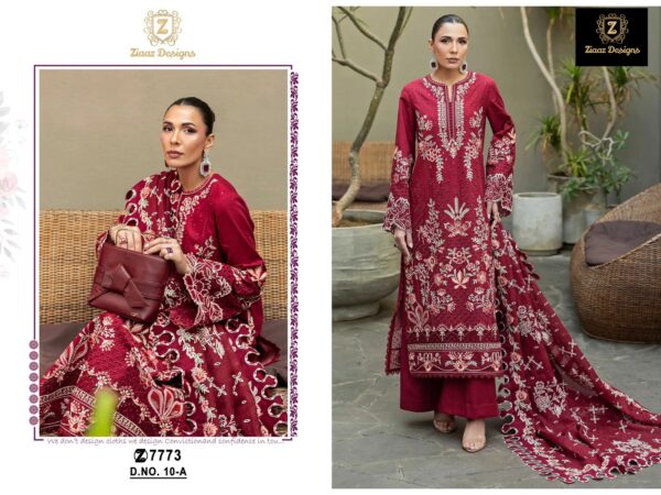Wine Heavy Embroidered Cambric Cotton Semi Stitched Suit with Kota Checks Dupatta